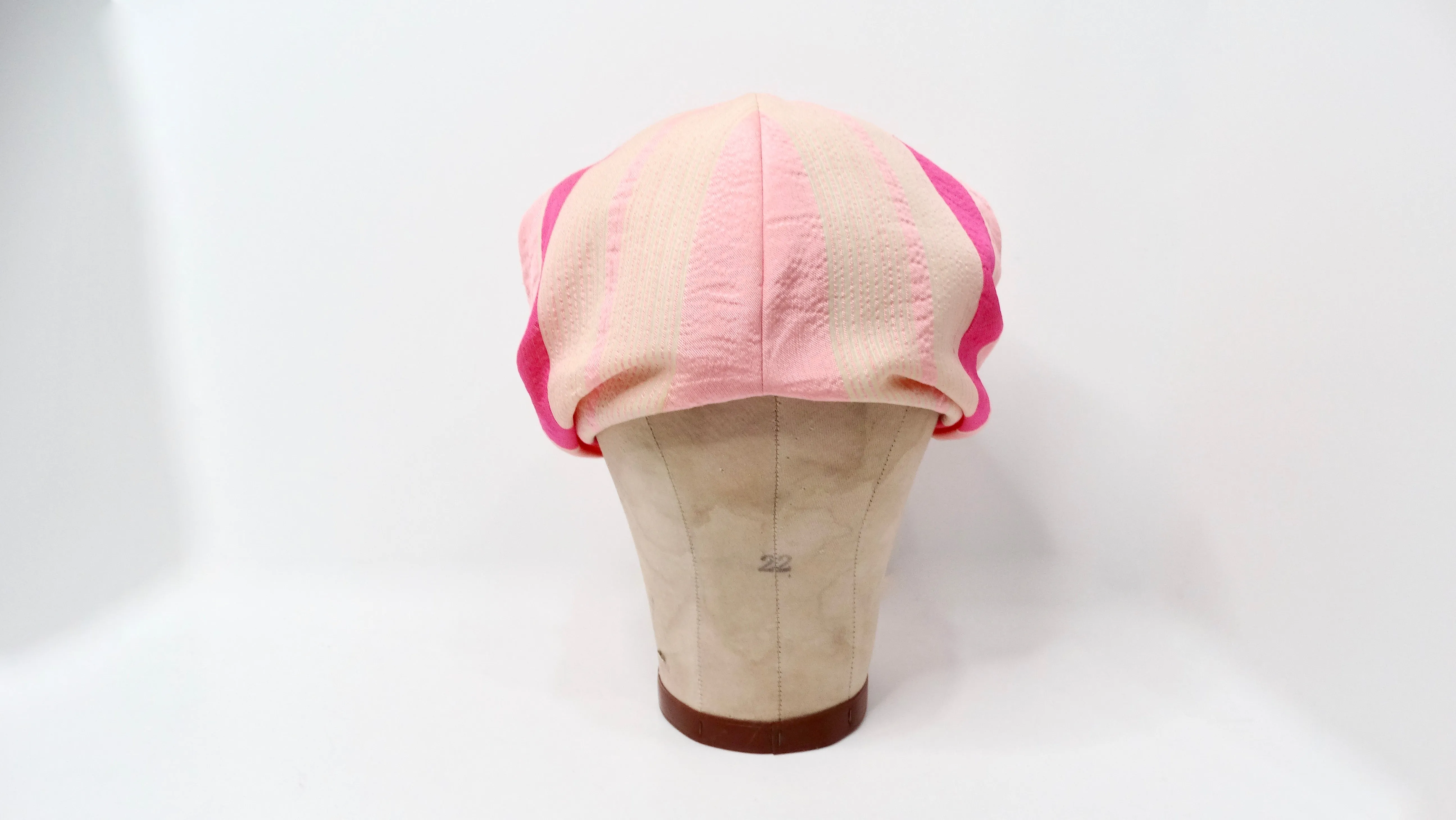 1960s Neiman Marcus Custom Pink Stripe Print Silk Turban