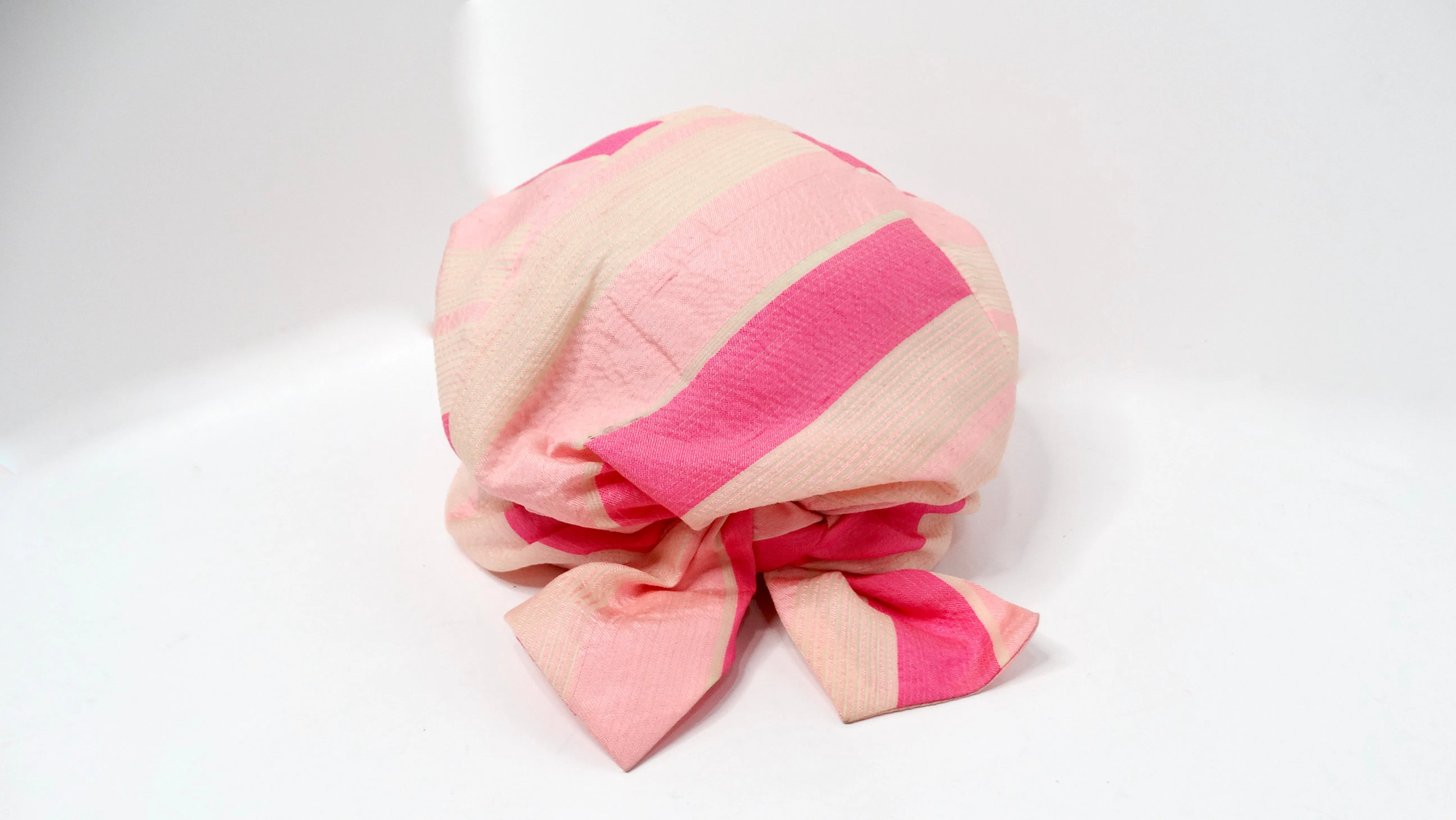 1960s Neiman Marcus Custom Pink Stripe Print Silk Turban