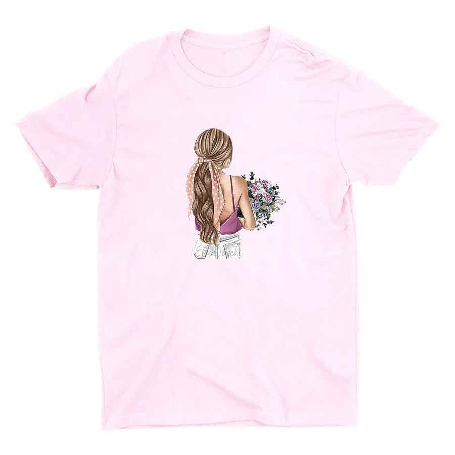 A Lady with Flowers Cotton Tee