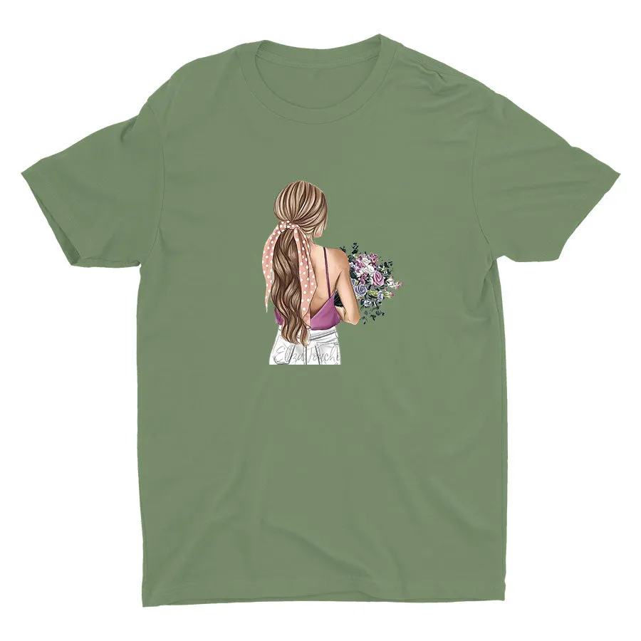 A Lady with Flowers Cotton Tee