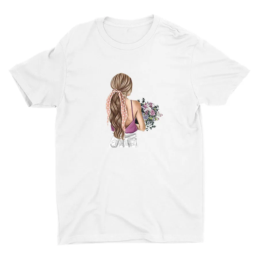A Lady with Flowers Cotton Tee