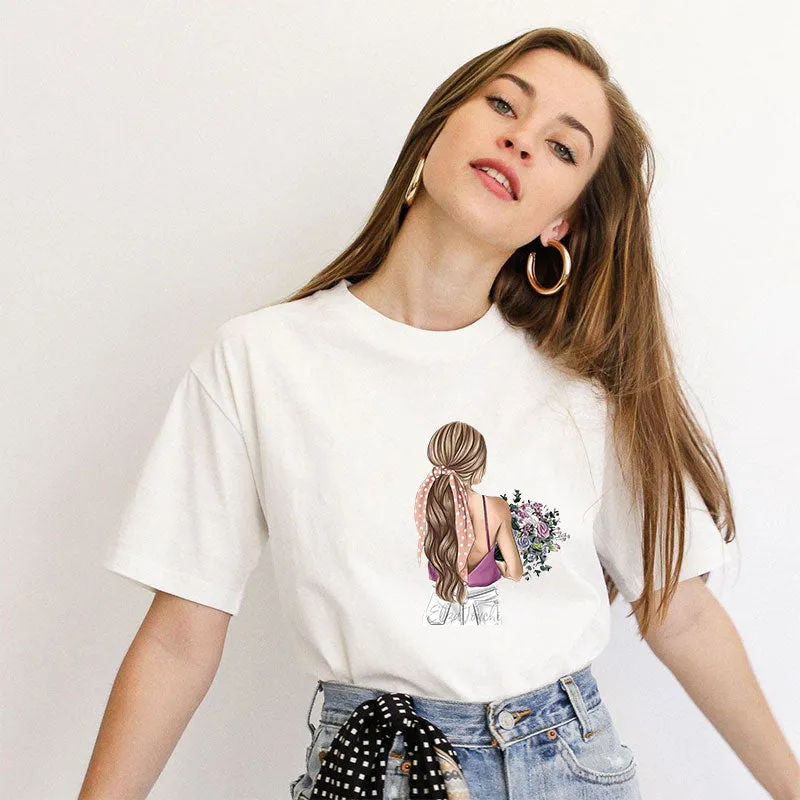 A Lady with Flowers Cotton Tee