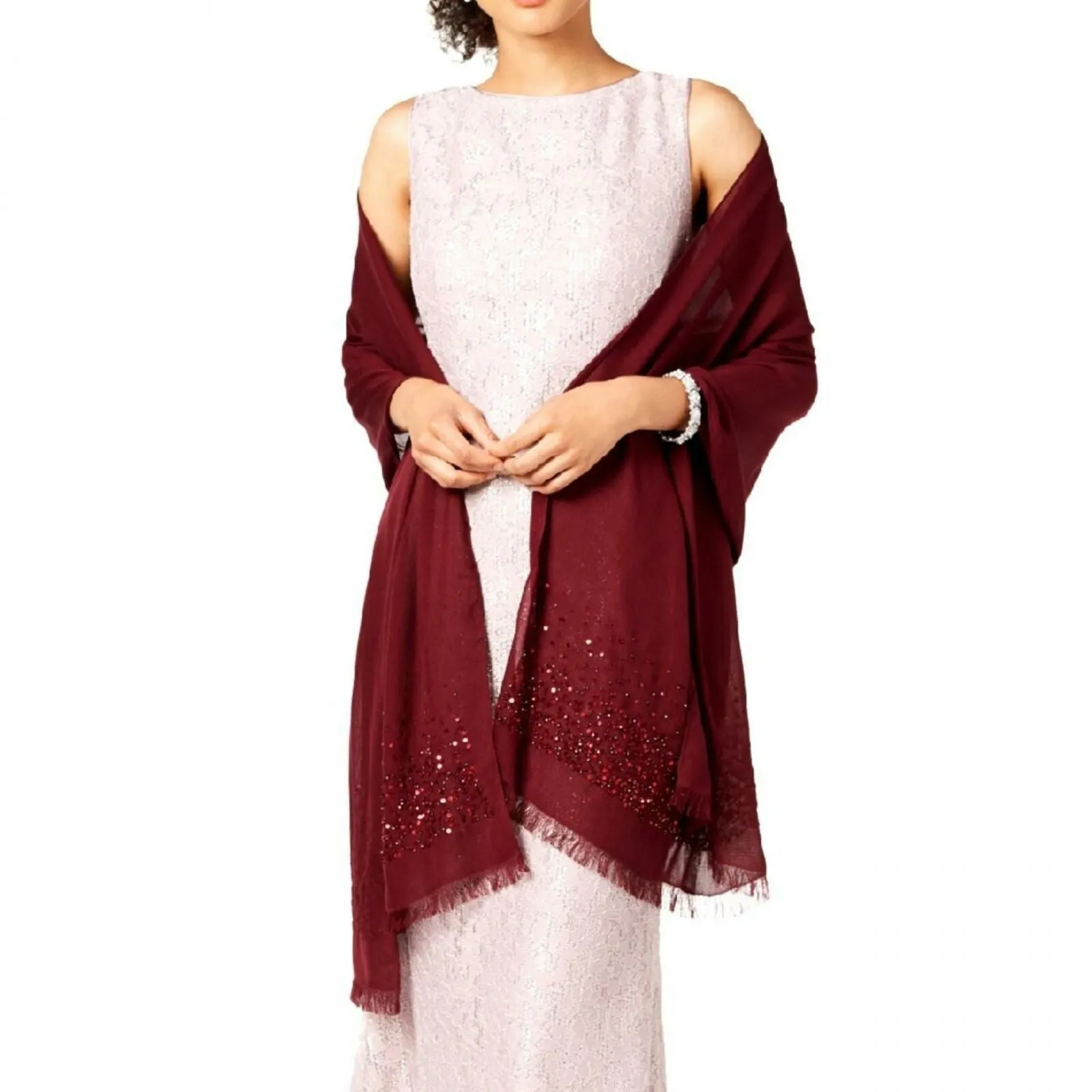 Adrianna Papell Women's Beaded Pashmina Fringe Shawl