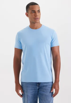 Açık Mavi Bisiklet Yaka Regular Fit Modal Pamuk Karışımlı Basic Erkek T-Shirt PARKER