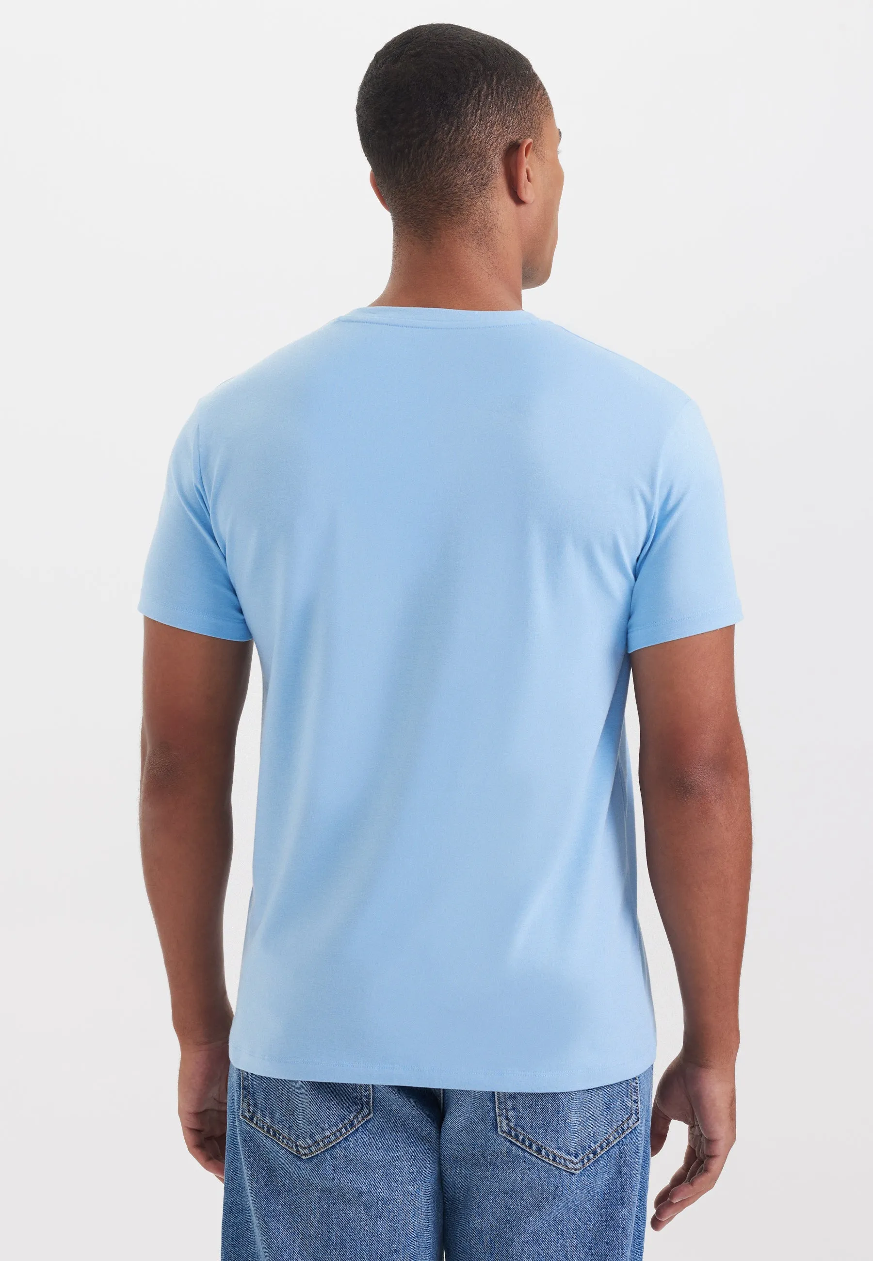 Açık Mavi Bisiklet Yaka Regular Fit Modal Pamuk Karışımlı Basic Erkek T-Shirt PARKER