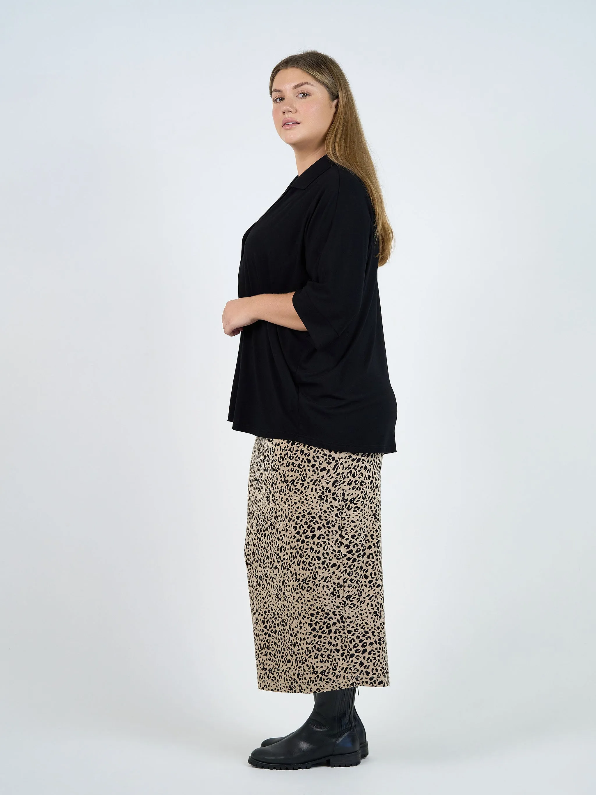 Alanis 3/4 Sleeve Collared Shirt - Black