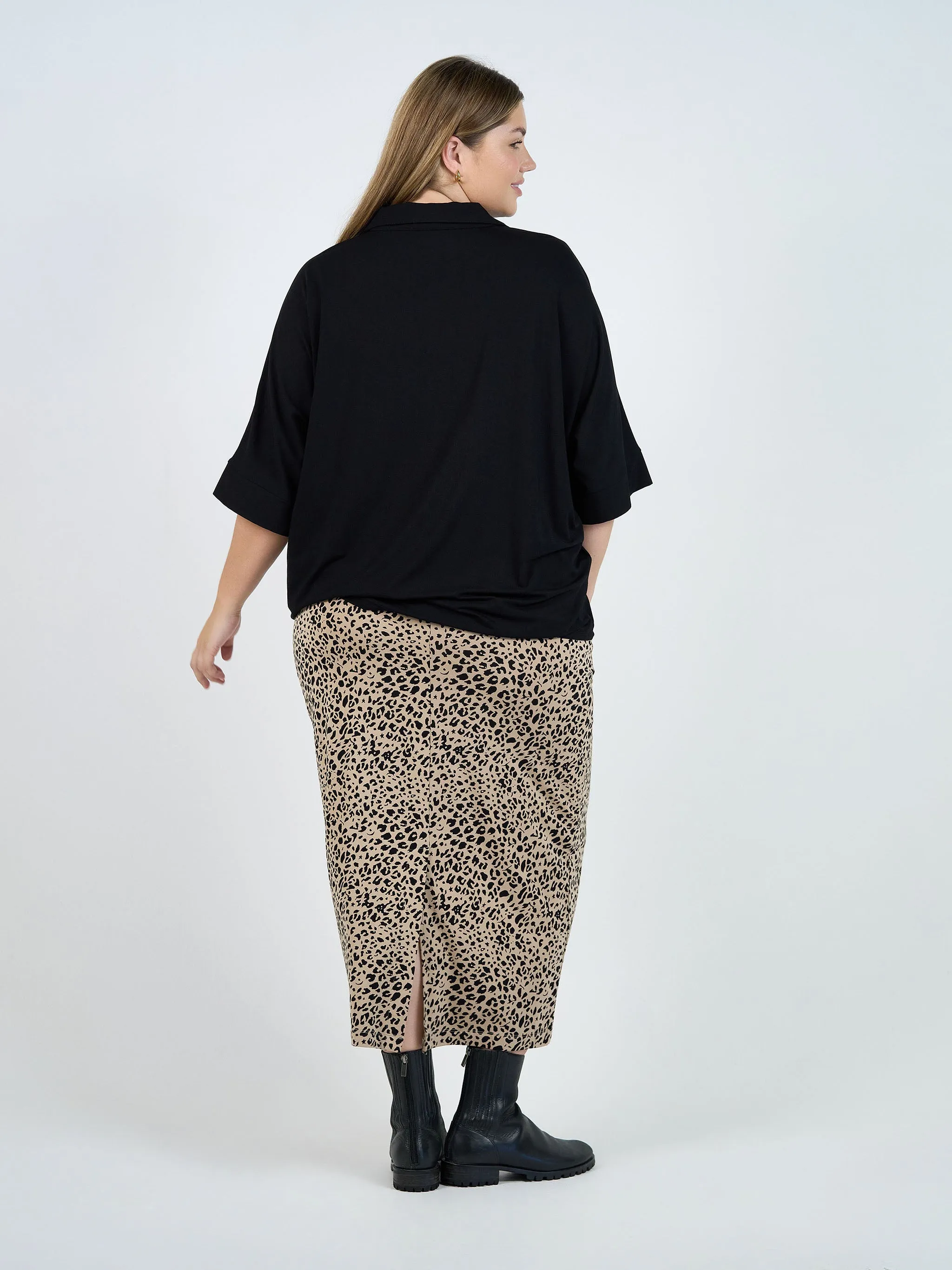 Alanis 3/4 Sleeve Collared Shirt - Black
