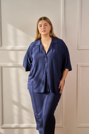 Alanis 3/4 Sleeve Collared Shirt - Navy