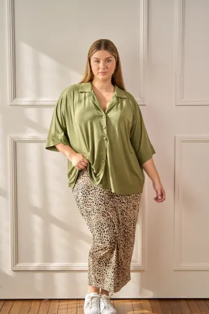Alanis 3/4 Sleeve Collared Shirt - Olive