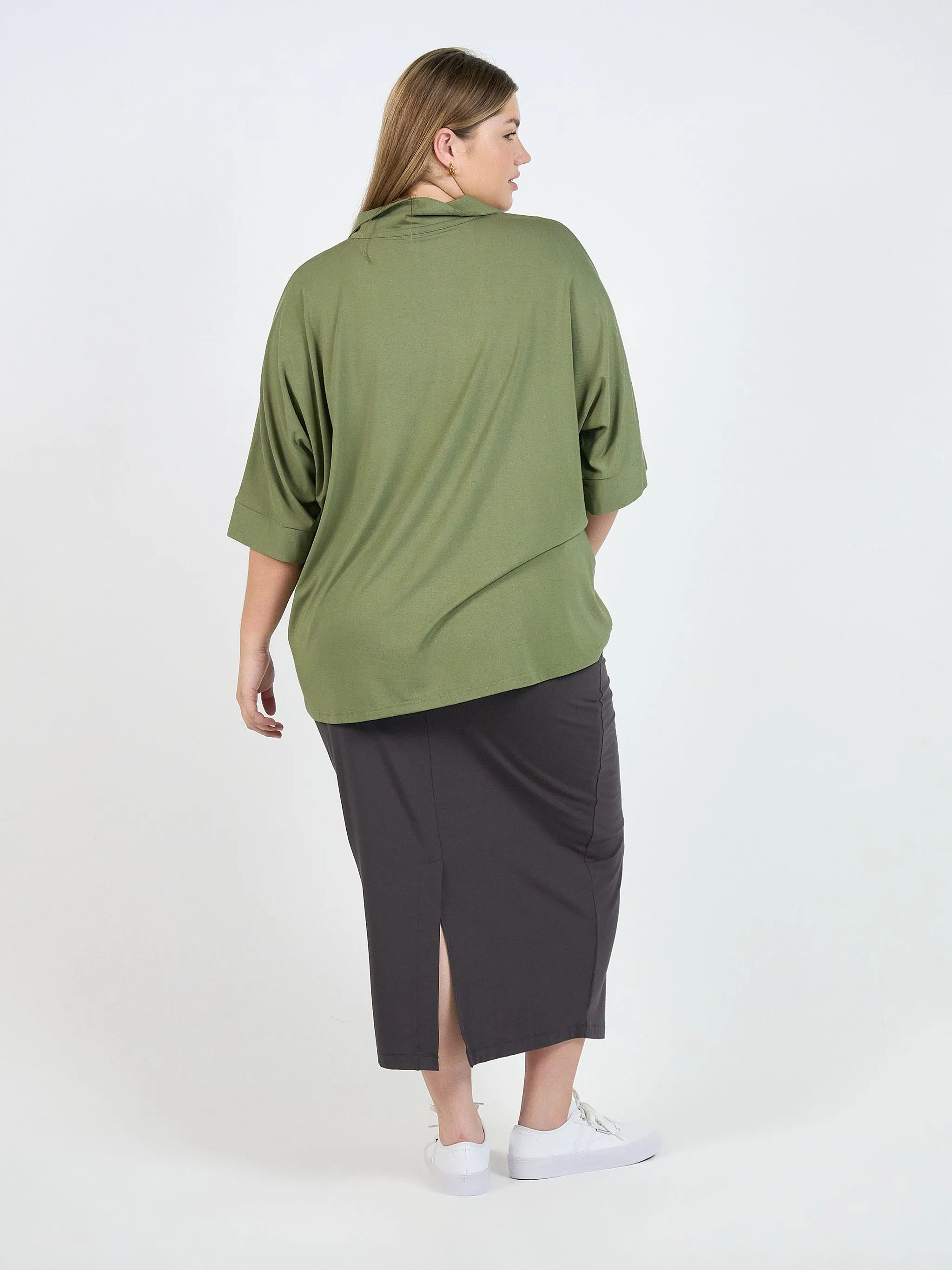 Alanis 3/4 Sleeve Collared Shirt - Olive