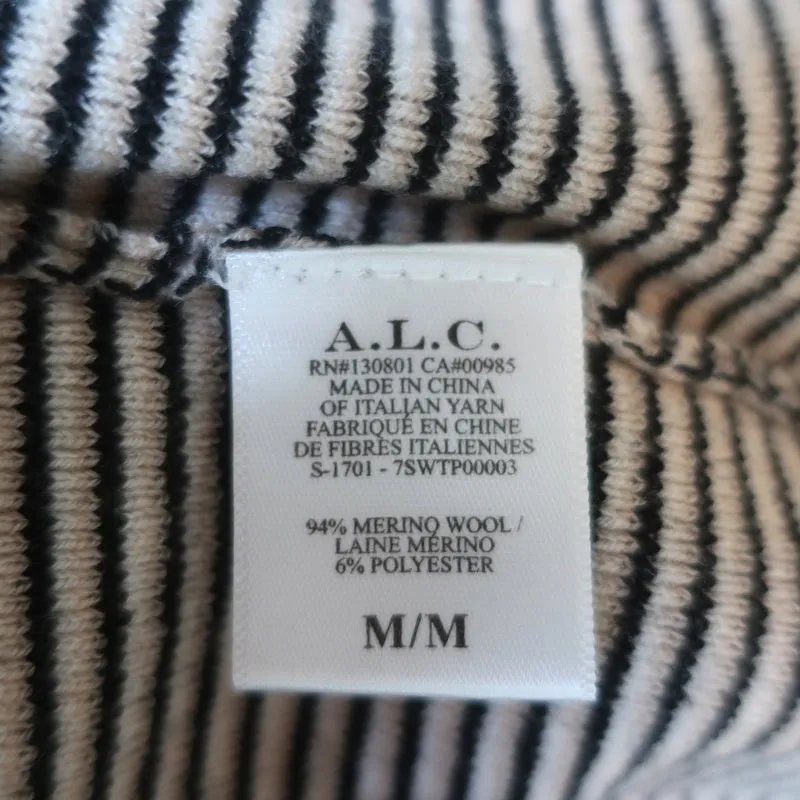 A.L.C. Bell Sleeve Crop Top Shiloh Beige Striped Wool Size Medium