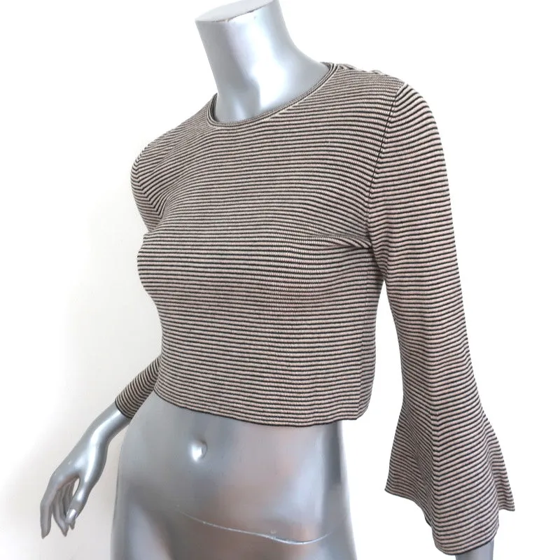 A.L.C. Bell Sleeve Crop Top Shiloh Beige Striped Wool Size Medium