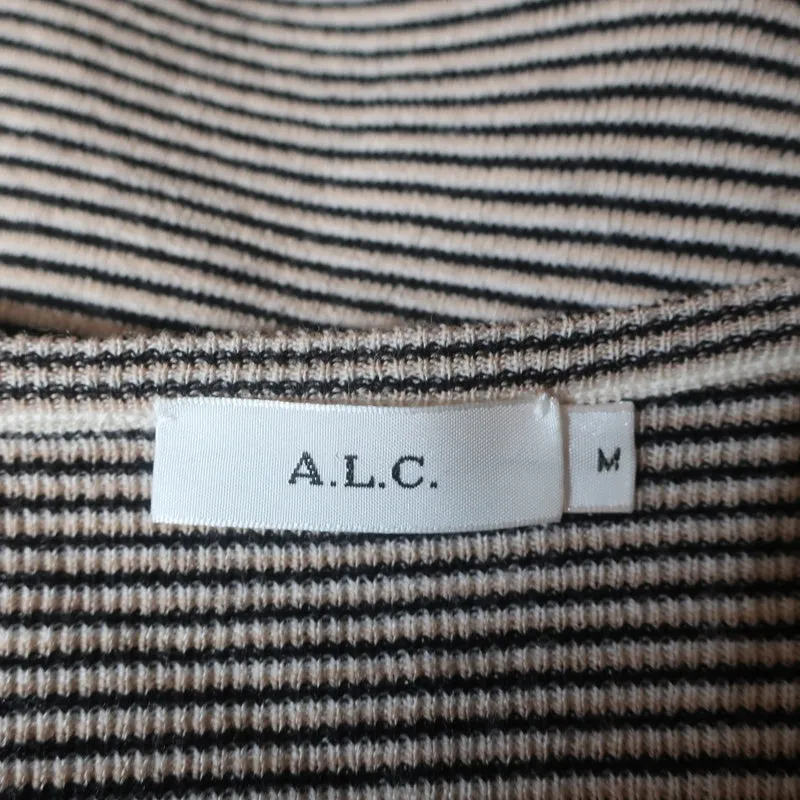 A.L.C. Bell Sleeve Crop Top Shiloh Beige Striped Wool Size Medium