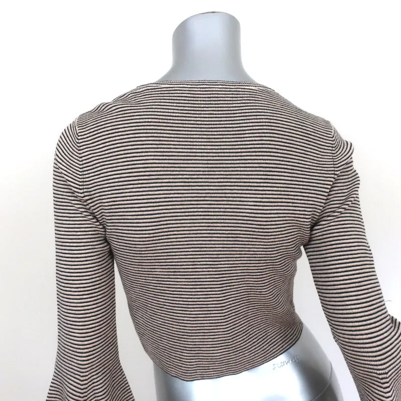 A.L.C. Bell Sleeve Crop Top Shiloh Beige Striped Wool Size Medium