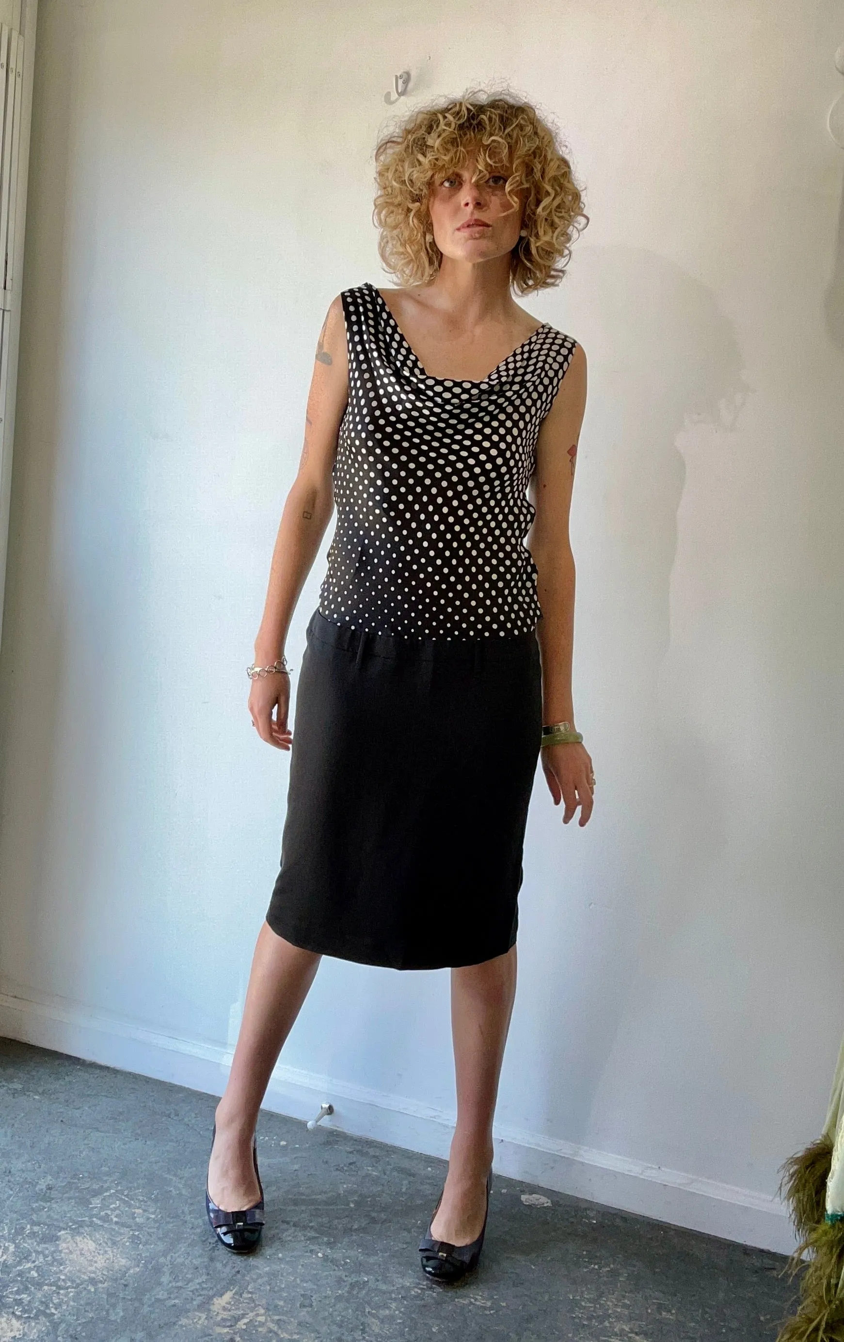 Alexander McQueen Black & White Polka Dot Plunge Dress