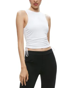 alice   olivia - Chrissy Crewneck Ruched Crop Top in Off White