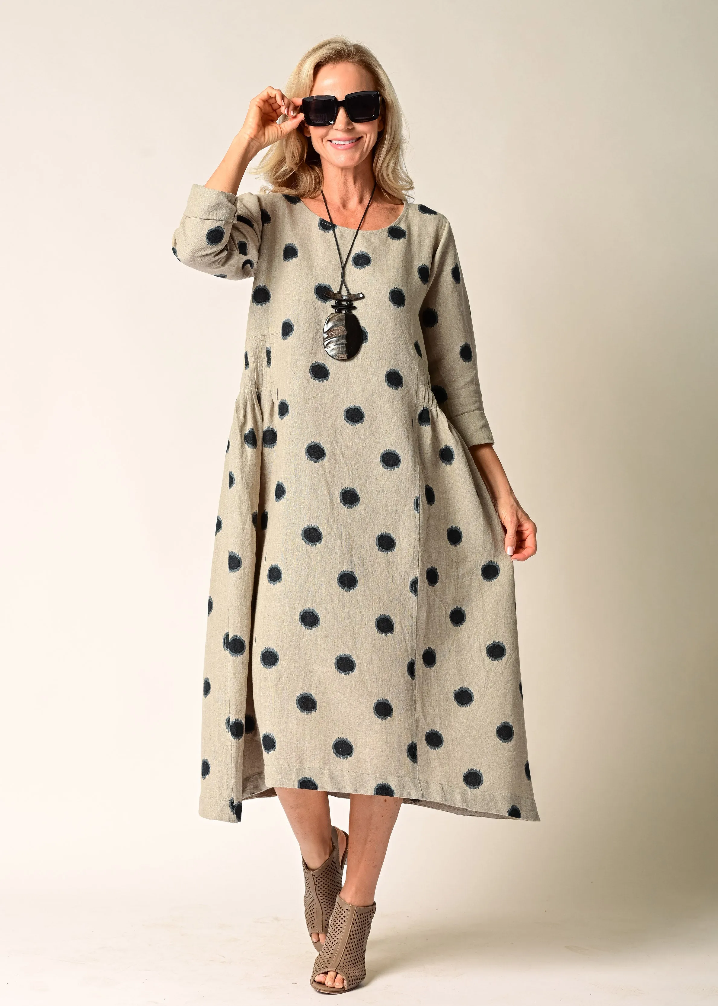 Alpine Linen Blend  Dress in Latte