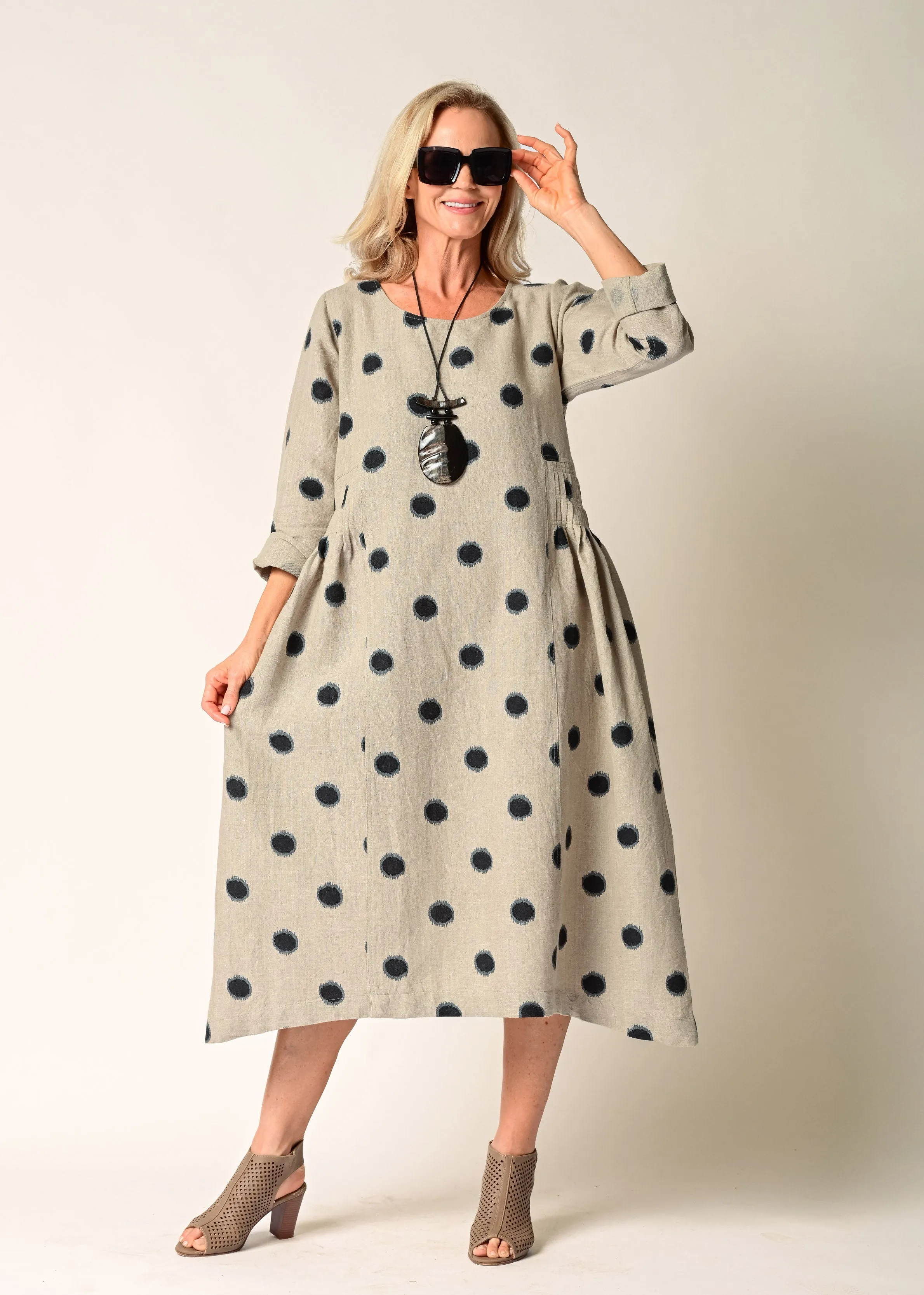 Alpine Linen Blend  Dress in Latte