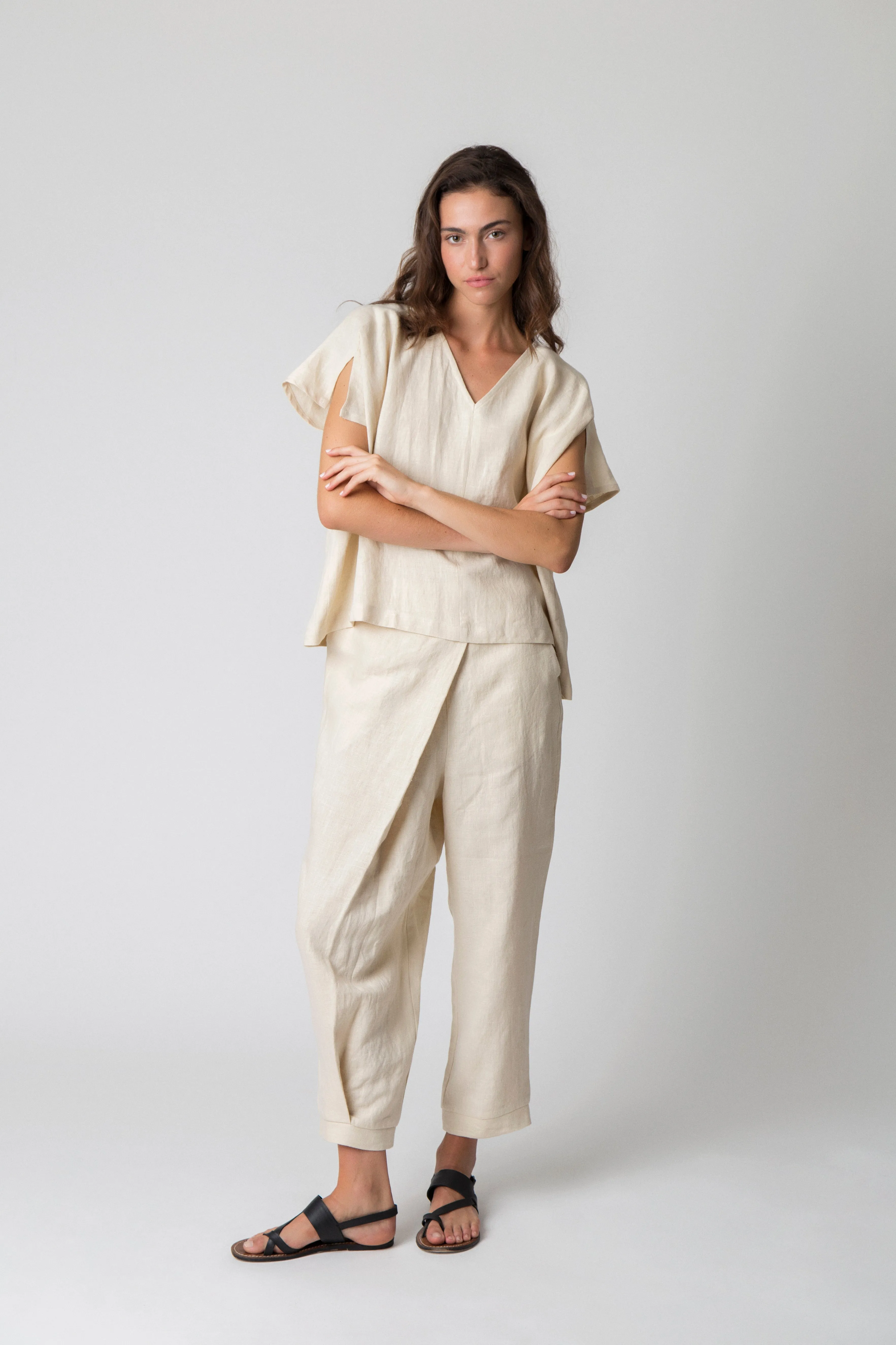 Anza Top in Striped Linen