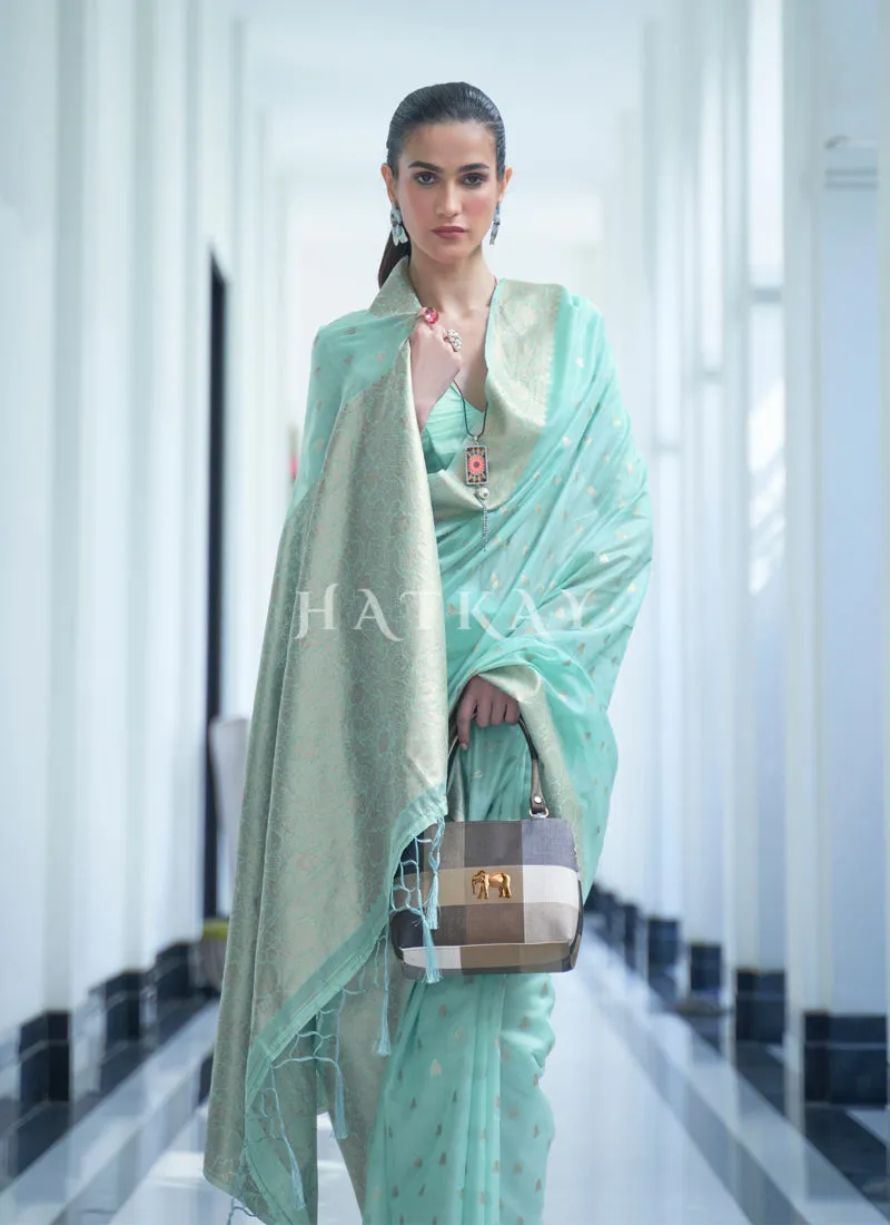 Aqua Blue Mukaish Weaved Modal Silk Saree