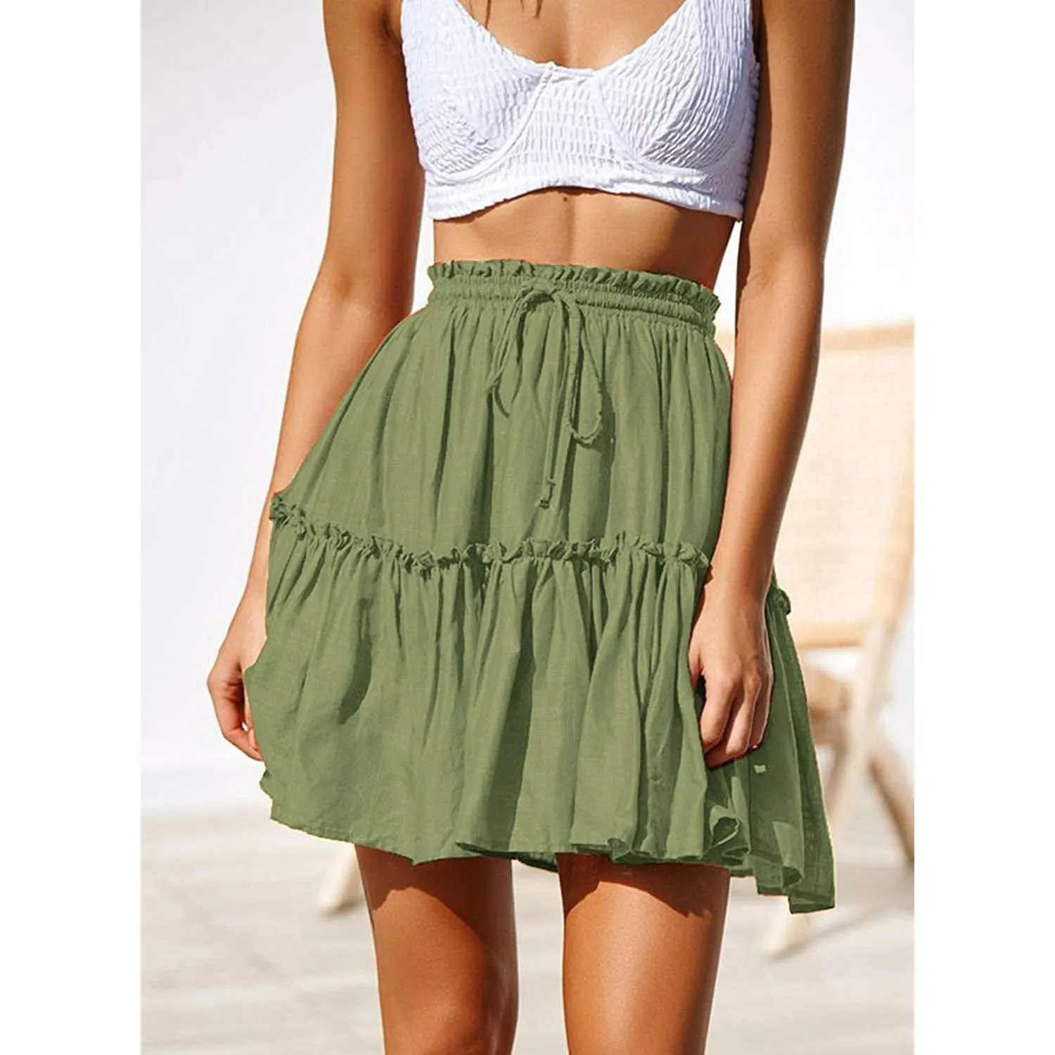 Arjungo Women's Ruffled Boho A Line Skater Mini Skirt