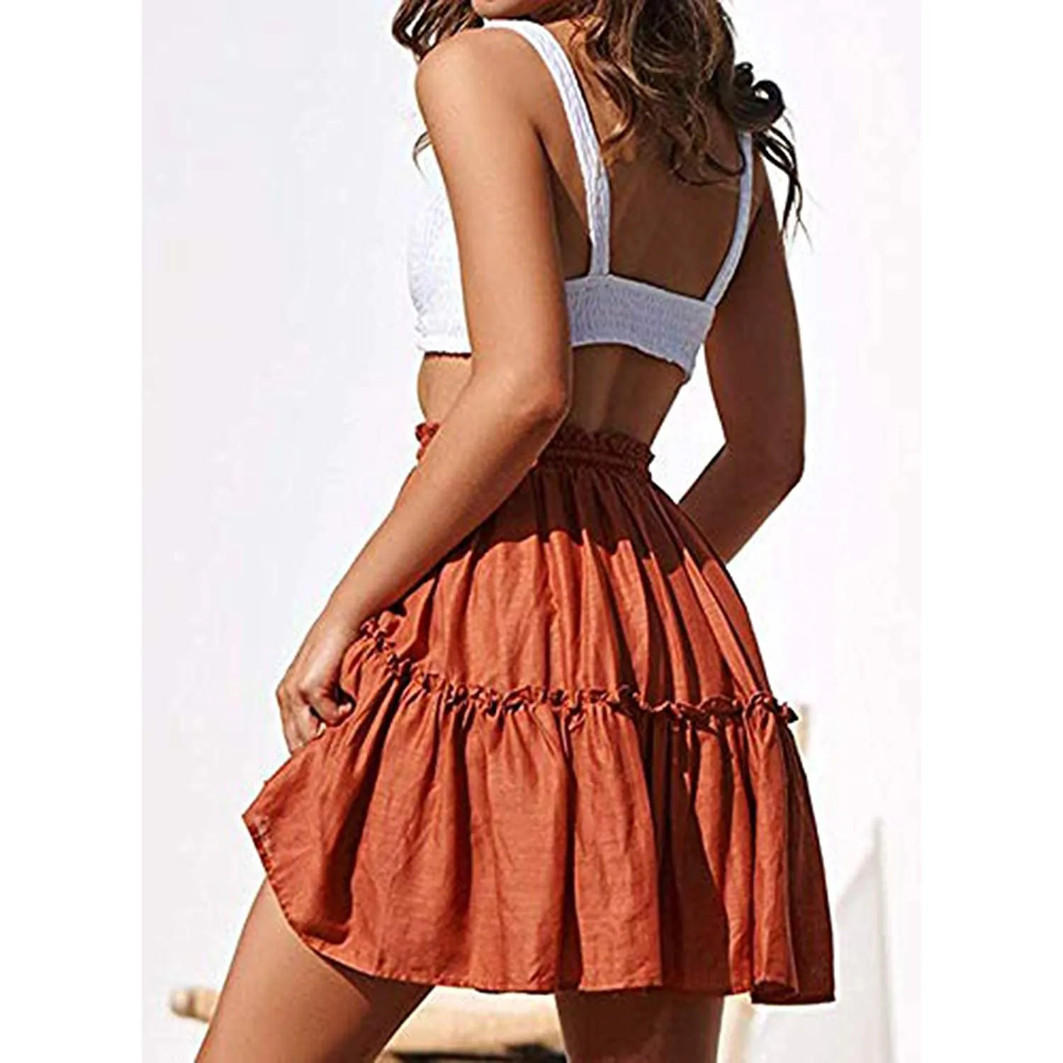 Arjungo Women's Ruffled Boho A Line Skater Mini Skirt