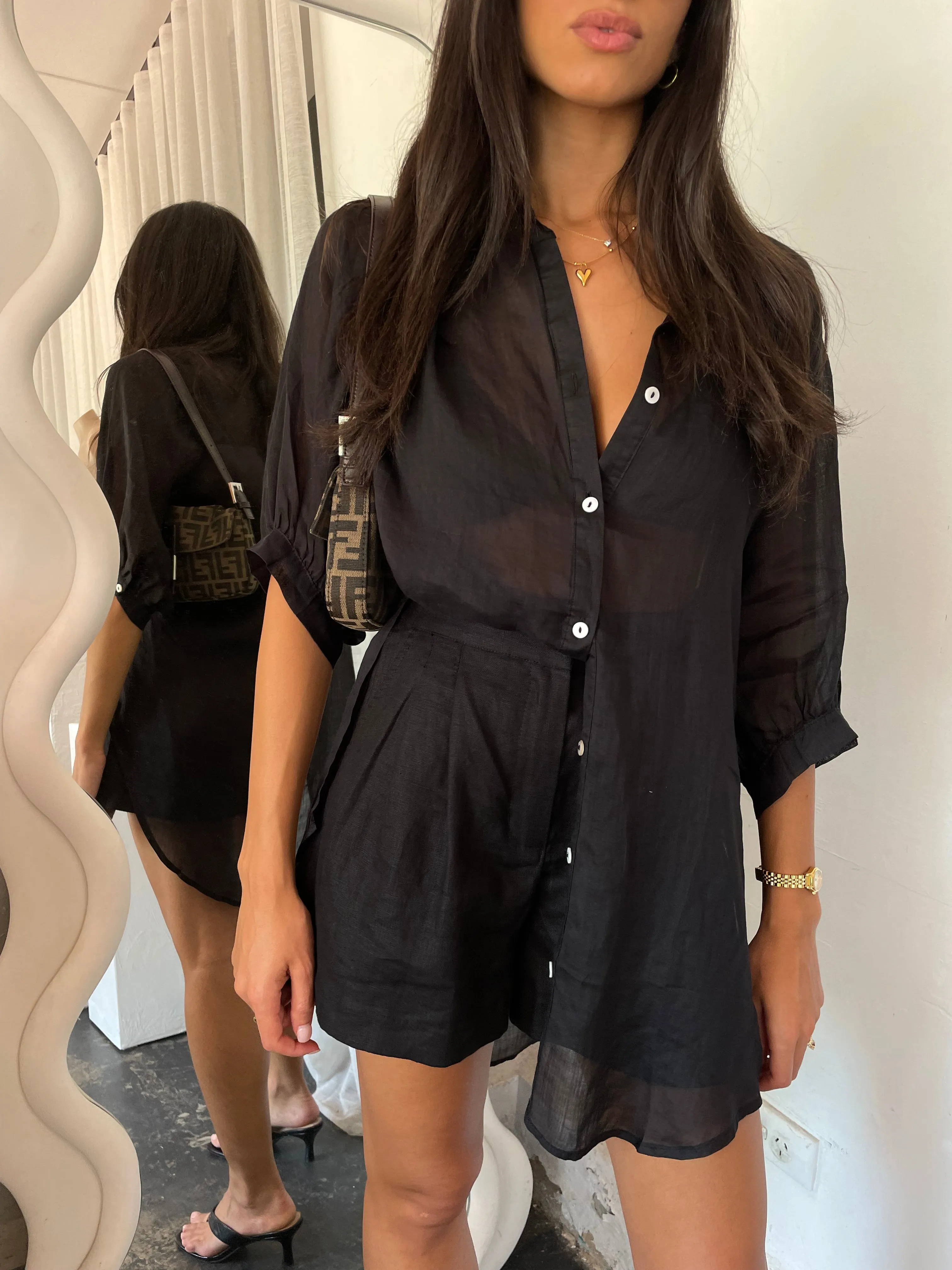 Aurora Longline Sheer Linen Top