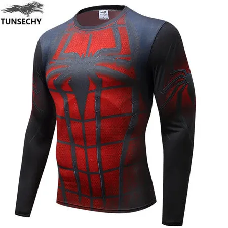 Autumn Winter Superhero Superman/Batman/Spiderman Men Long Sleeve T Shirt Compression Tights Tops  T-shirt