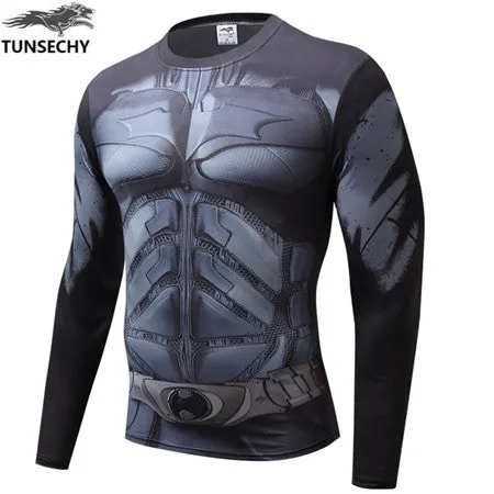 Autumn Winter Superhero Superman/Batman/Spiderman Men Long Sleeve T Shirt Compression Tights Tops  T-shirt