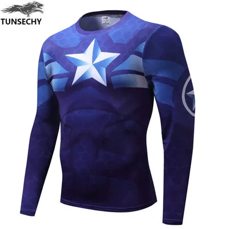 Autumn Winter Superhero Superman/Batman/Spiderman Men Long Sleeve T Shirt Compression Tights Tops  T-shirt