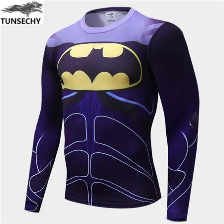 Autumn Winter Superhero Superman/Batman/Spiderman Men Long Sleeve T Shirt Compression Tights Tops  T-shirt