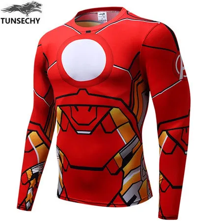 Autumn Winter Superhero Superman/Batman/Spiderman Men Long Sleeve T Shirt Compression Tights Tops  T-shirt