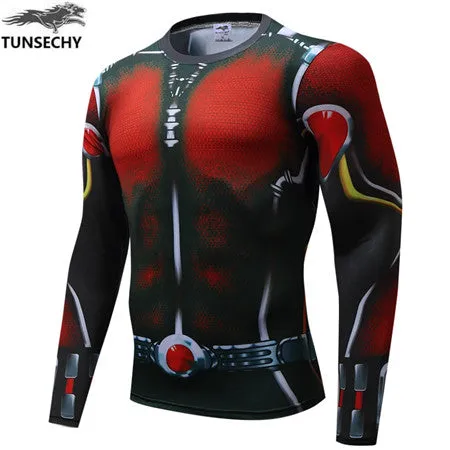 Autumn Winter Superhero Superman/Batman/Spiderman Men Long Sleeve T Shirt Compression Tights Tops  T-shirt
