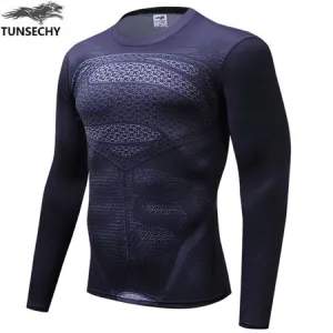 Autumn Winter Superhero Superman/Batman/Spiderman Men Long Sleeve T Shirt Compression Tights Tops  T-shirt