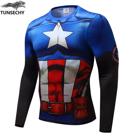 Autumn Winter Superhero Superman/Batman/Spiderman Men Long Sleeve T Shirt Compression Tights Tops  T-shirt