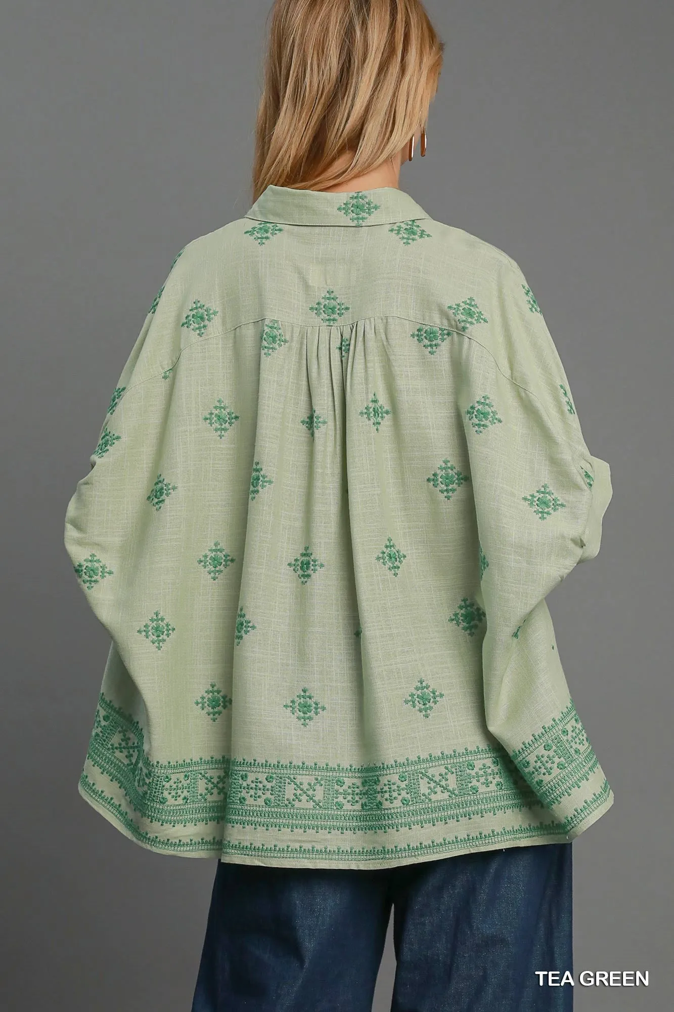 Aztec Embroidered Button Down Top