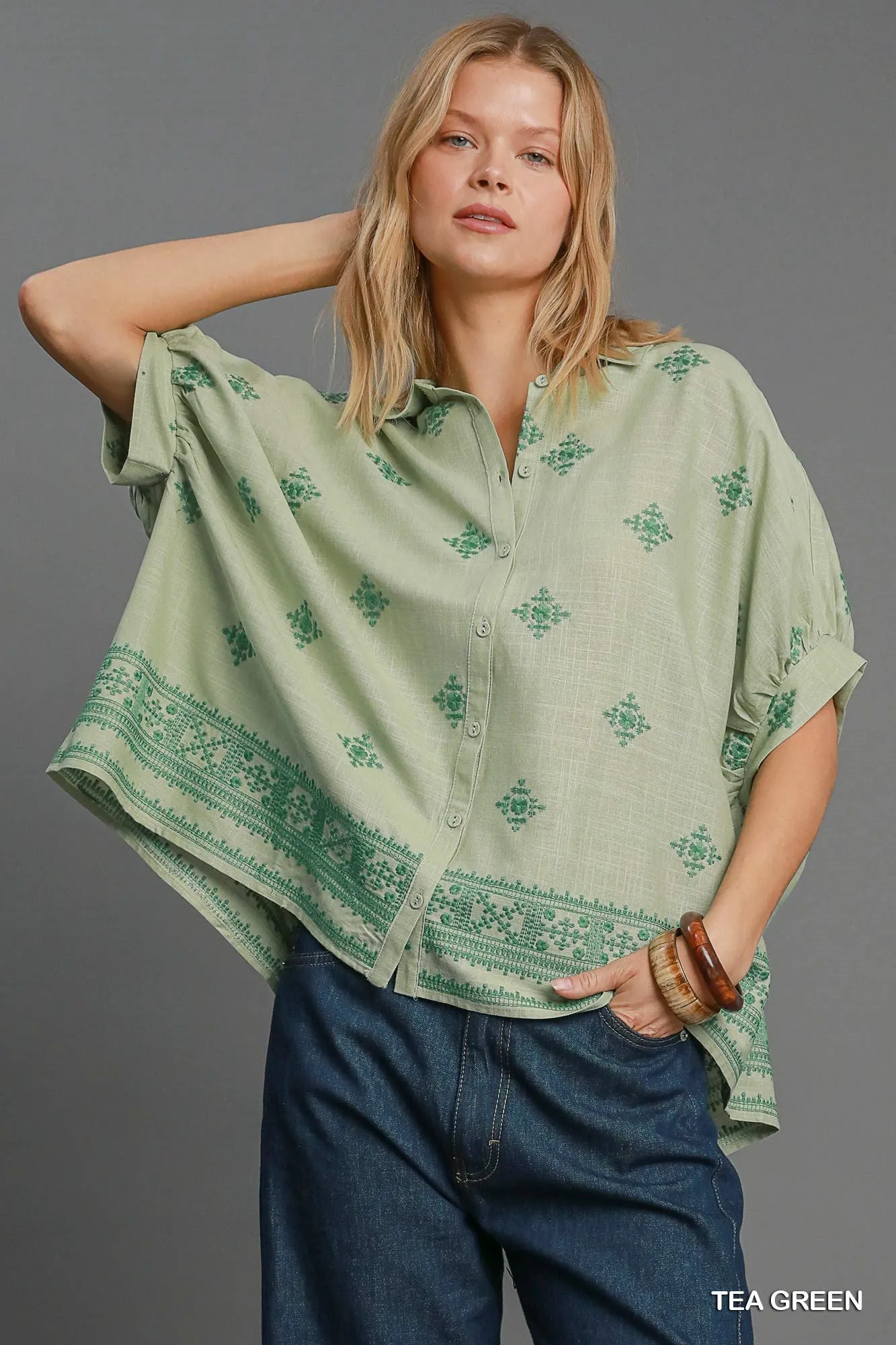 Aztec Embroidered Button Down Top