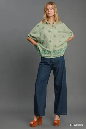Aztec Embroidered Button Down Top