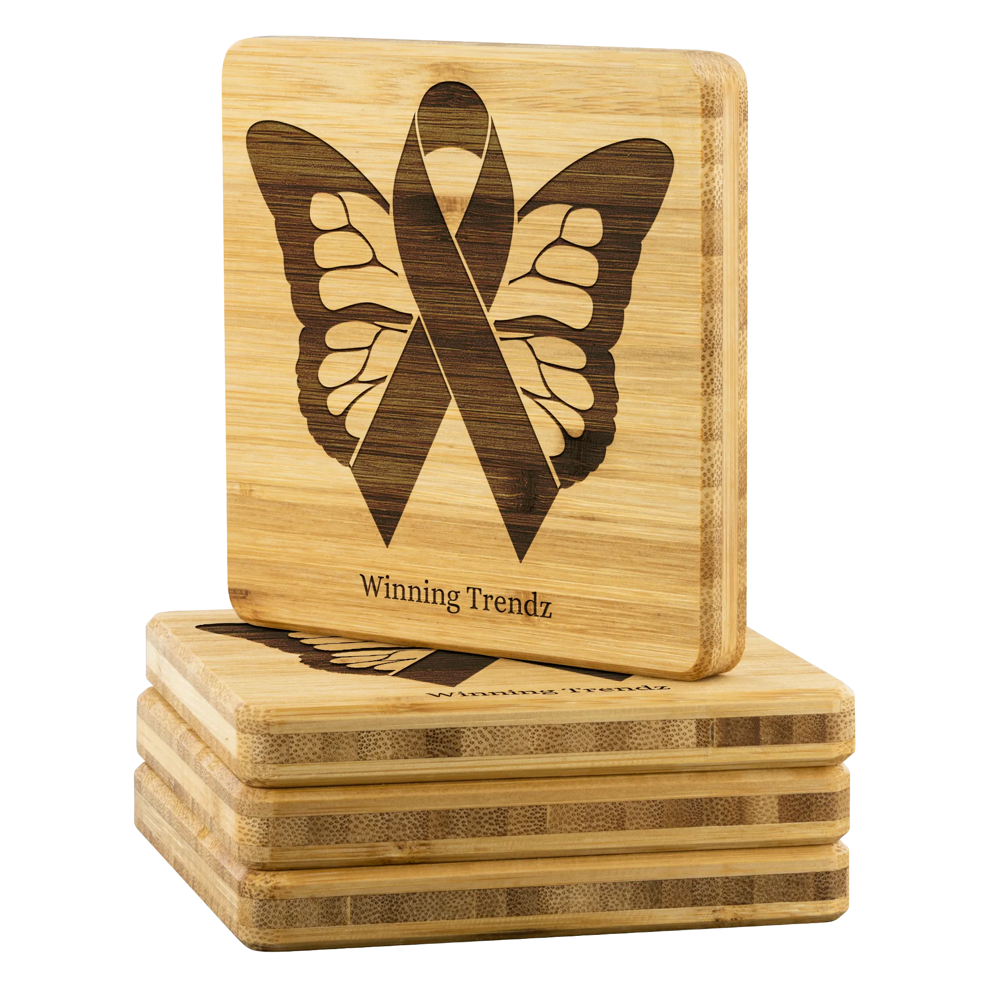 Bamboo Breast Cancer Awareness Coasters (Sets of 4)