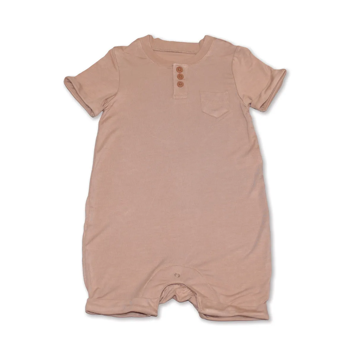 Bamboo Short Sleeve Romper with Buttons (Maple Sugar)