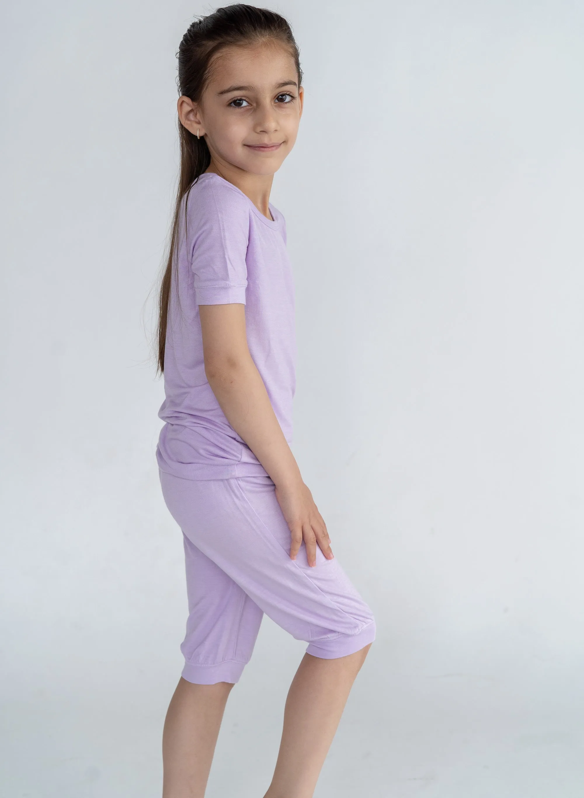 Bamboo Short Sleeve Top & Shorts Pajama Set (Lavender Bloom)