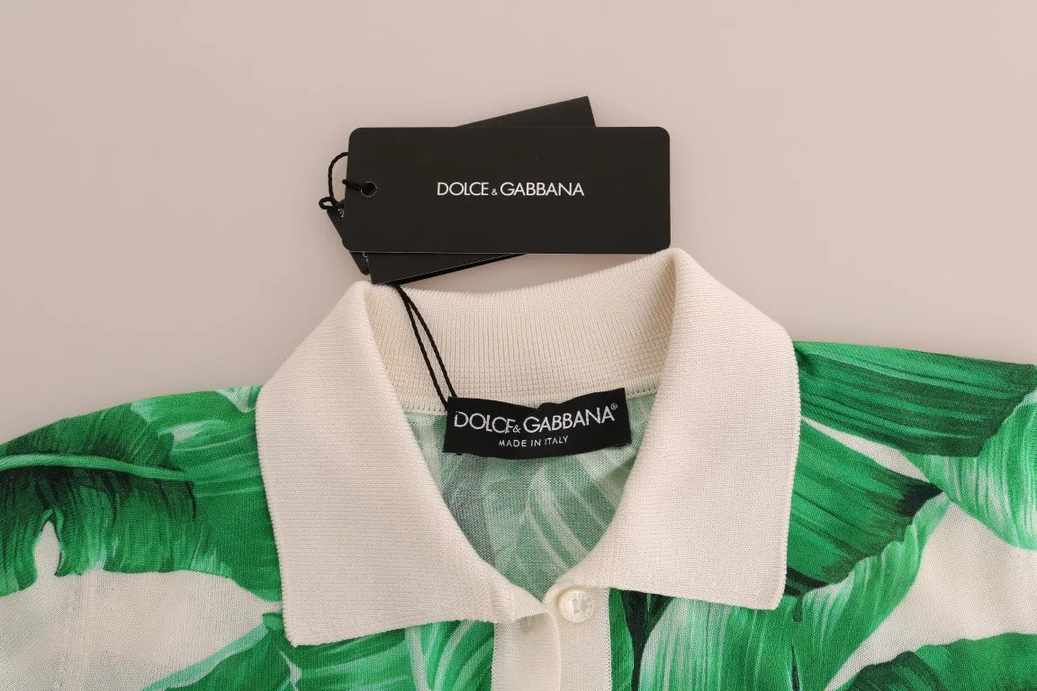 Banana Print Silk Polo T-Shirt