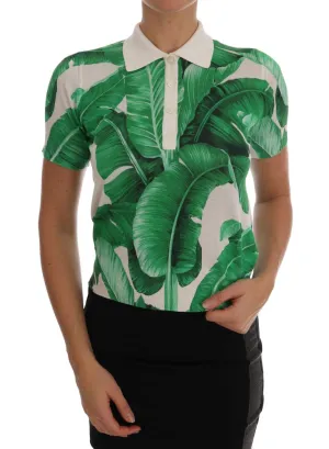Banana Print Silk Polo T-Shirt