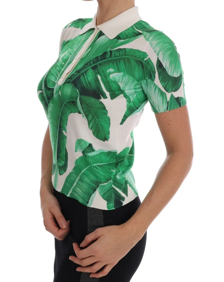 Banana Print Silk Polo T-Shirt