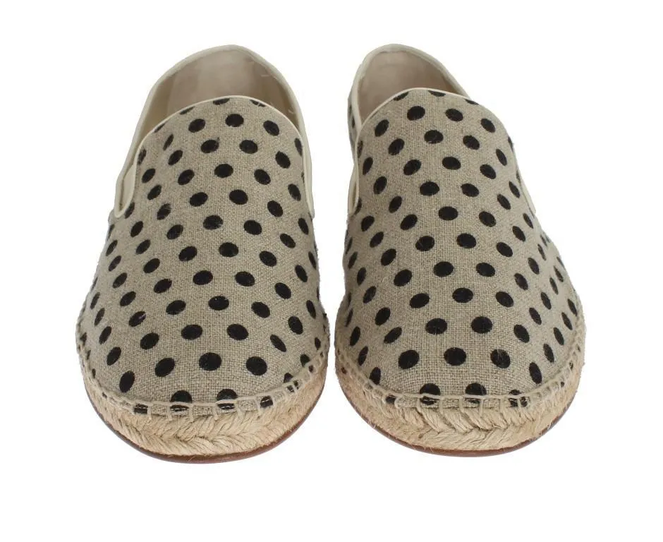 Beige Linen Polka Dot Logo Espadrilles
