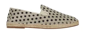 Beige Linen Polka Dot Logo Espadrilles