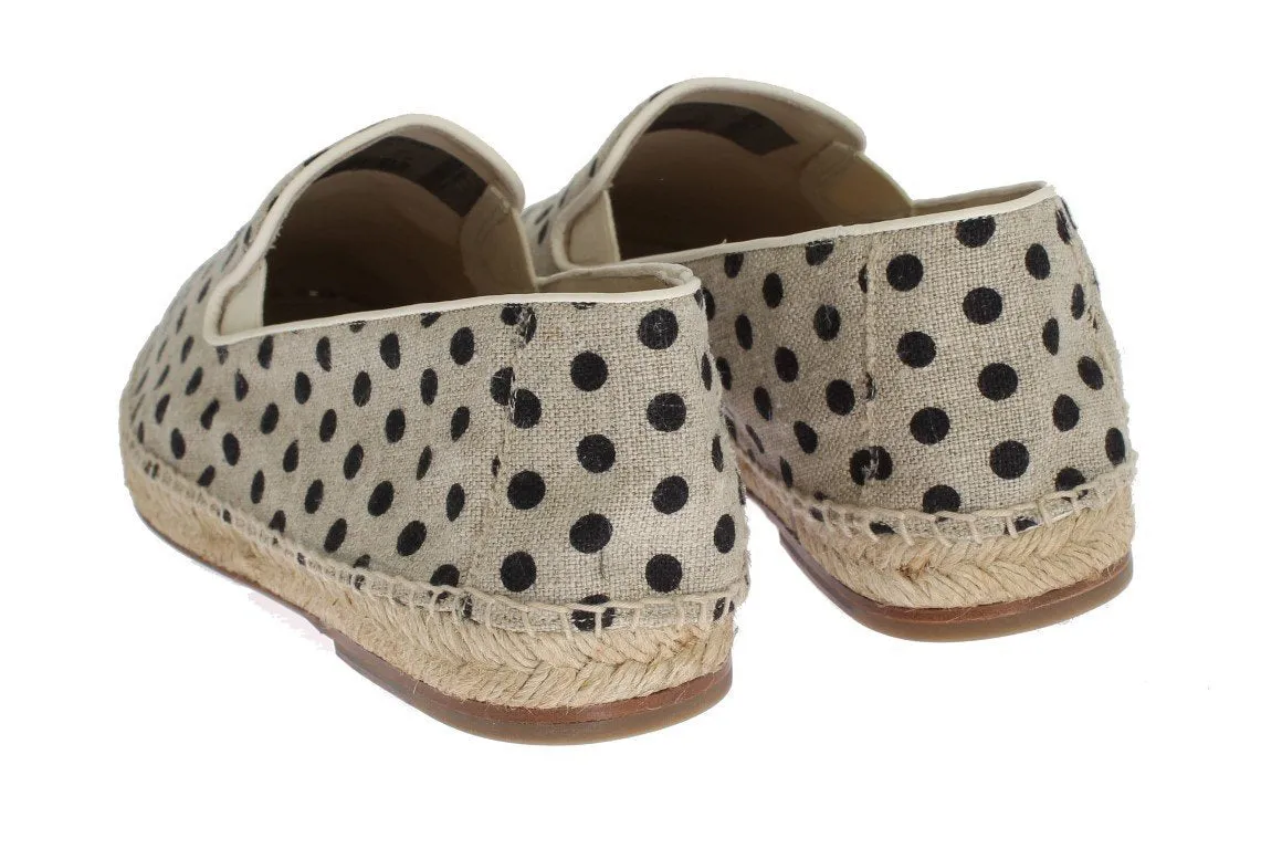 Beige Linen Polka Dot Logo Espadrilles