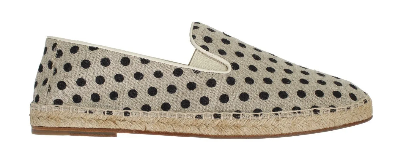 Beige Linen Polka Dot Logo Espadrilles