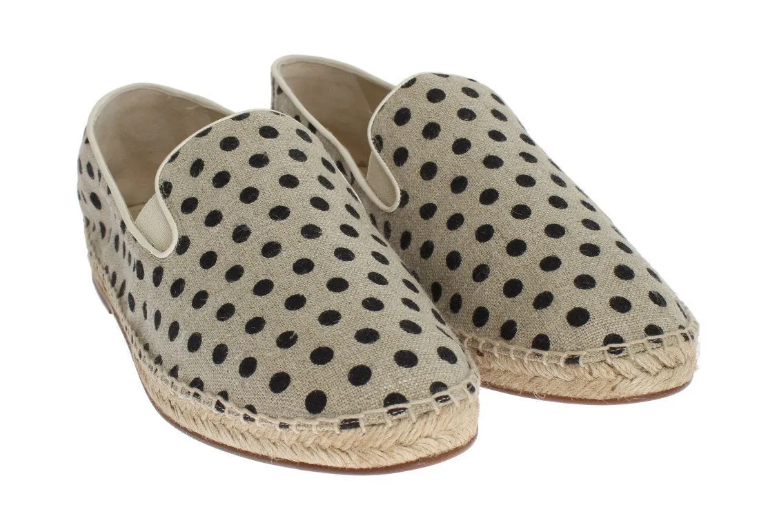 Beige Linen Polka Dot Logo Espadrilles