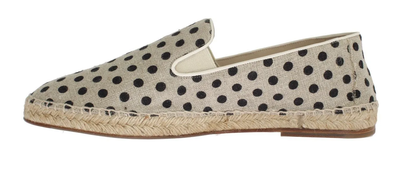 Beige Linen Polka Dot Logo Espadrilles